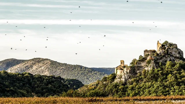 Le village d'Entrechaux en automne et son château